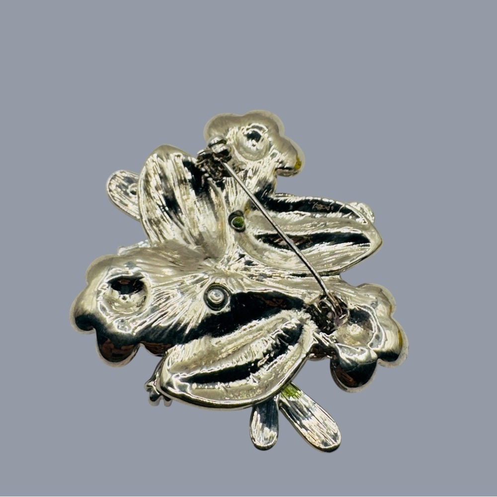 Vintage Multicolor Dragonfly Flowers Brooch Pin - 1980s - Picture 6 of 10